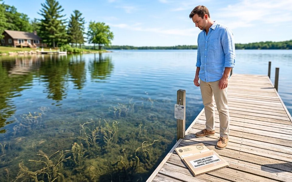 Lake property owner looking at mucky lake bottom in Southwest Michigan.