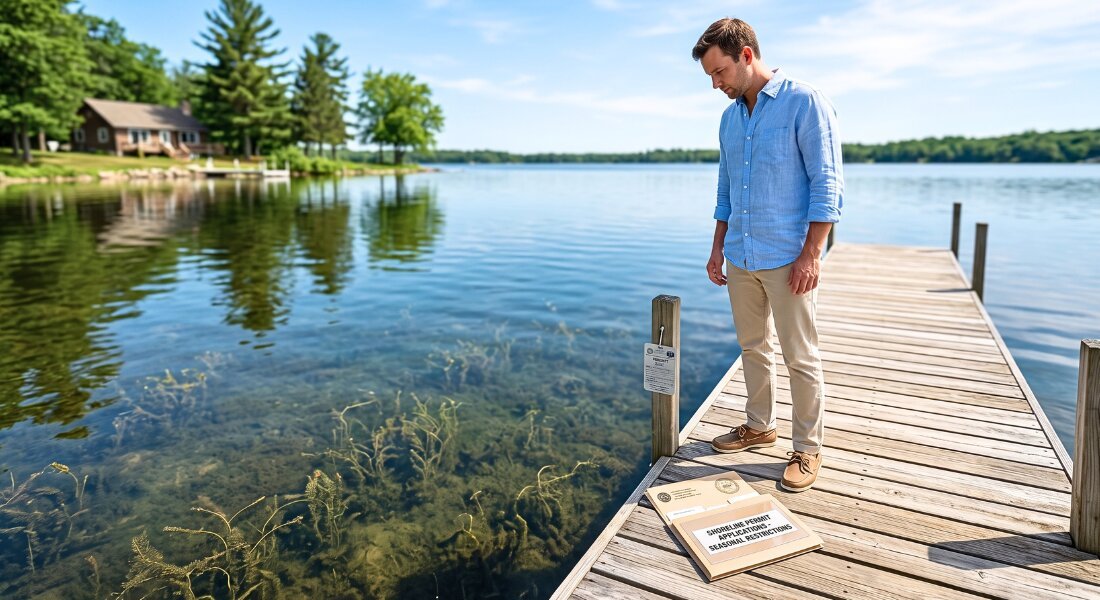 Lake property owner looking at mucky lake bottom in Southwest Michigan.